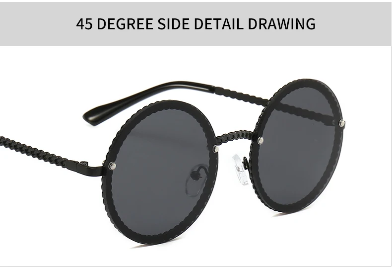 Роскошные негабаритные Круглые Солнцезащитные очки для женщин UV400 ретро фирменный дизайн цепь металлическая оправа солнцезащитные очки для женщин очки для мужчин