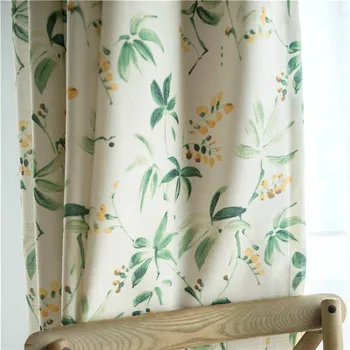 

American Country Cotton Linen Semi-shade Curtains For Living Room Green Leaves Floral Window Screen Bedroom Curtain Fabric
