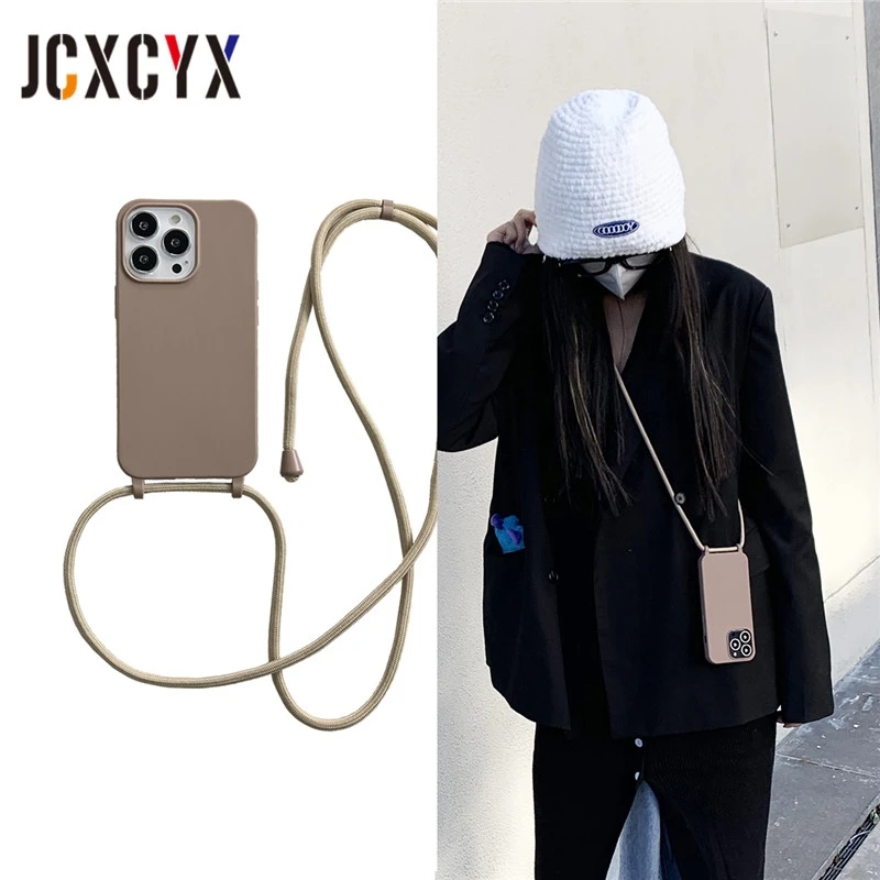 Stylish Liquid Silicone Crossbody Lanyard Case For Iphone 13 12 Mini 11