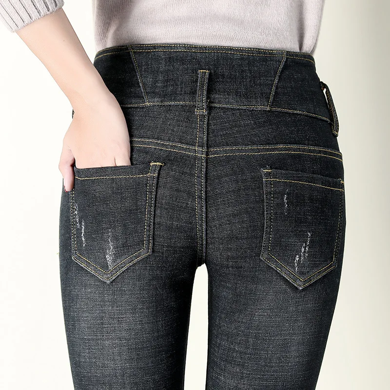 Best-selling Straight Pencil Pants Women Casual Tight-fitting High-waisted Trousers Thicken Velvet Winter Warm Female Jeans