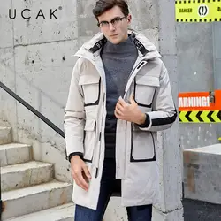 UCAK/брендовая белая куртка-пуховик для мужчин; зимнее теплое длинное пальто; модное стильное пальто с большими карманами и капюшоном;