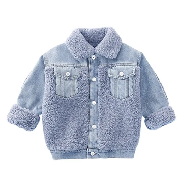 

Kids Denim Jackets Winter Fashion Jeans Jackets For boys Baby Clothes coat for girls Thicken Plus Velvet Outerdoor Jean Coats