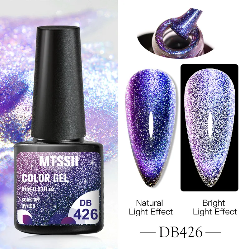 Mtssii Reflective Cat Eye Magnetic Gel Rainbow Glitter Nail Polish Soak Off UV Sparkling Auroras Laser Art | Красота и здоровье