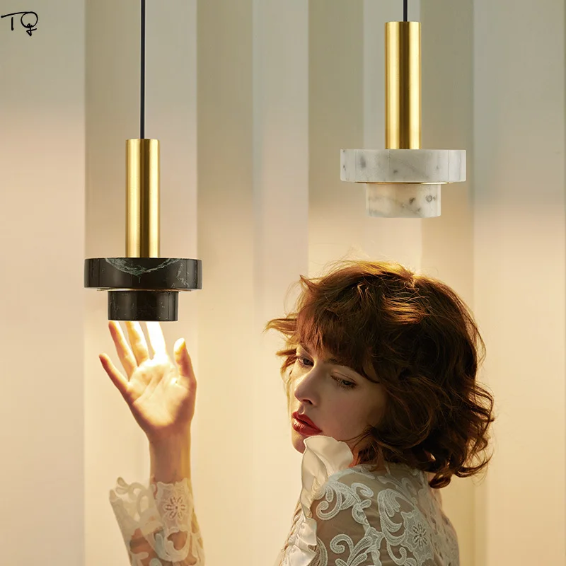 

MALAGA Nordic Ins Japanese Marble Terrazzo gold Pendant Lights Led Luxury Living Room Bedroom Bedside Bar Hallway Decor Salon