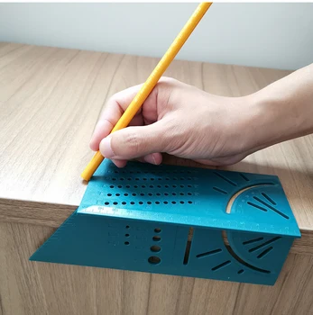

Wood Working Ruler 3D Mitre Angle Measuring Gauge Square Size Measure Tool Woodworking Gauge Ruler 45° 90° with Carpenter Pencil