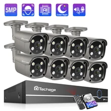 Techage 8ch 5mp poe nvr sistema de câmera de segurança ai detecção humana two-way áudio ip câmera ao ar livre ir cctv kit de vigilância de vídeo