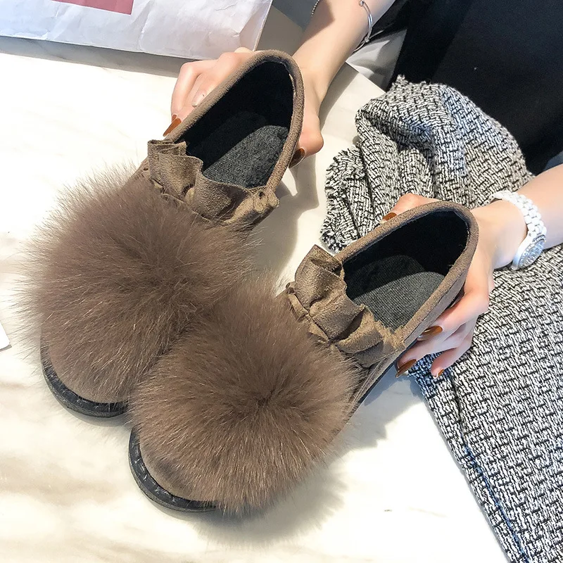 

Autumn and Winter Women's Home Cotton Shoes New Thick Bottom Non-slip Shoes Flat Bottom Plus Velvet Suede Peas Shoes Women S0248