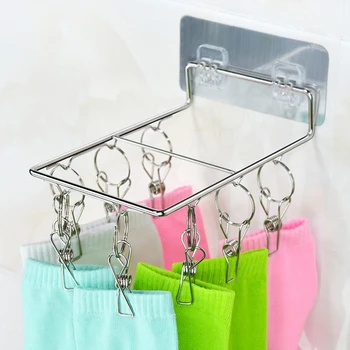 

Stainless Steel Drying Rack Free Perforated Wall-Mounted Drain Towel Socks Clip Household Balcony Clothespin
