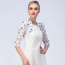 Женский короткий кардиган в мелкий горошек со звездами, вязаный крючком жакет, весенне-осенний женский кардиган с пышными рукавами W356