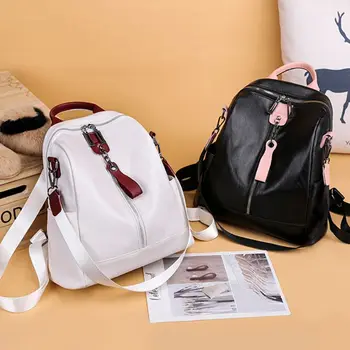 

Fashion Women Leather Backpack Teenager Girls School Bookbag Travel Daypack Multifunction Lady Casual Shoulder Bag Rucksack