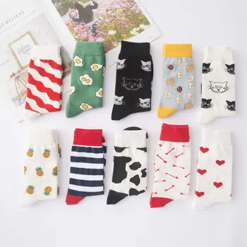 

Cute Creative High Quality Fashion Harajuku Kawaii funny Socks Women egg Food painting Cow cat Print Funny Socks Cute Sock
