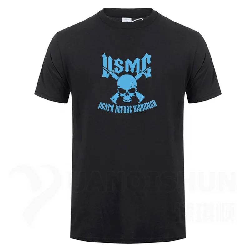 Black 4 Usmc Marines Skull футболка с пистолетами художественный дизайн Мужская Футболка Высокое качество 16 цветов Чистый хлопок короткий рукав тройники уличная хип-хоп - Цвет: Black 4