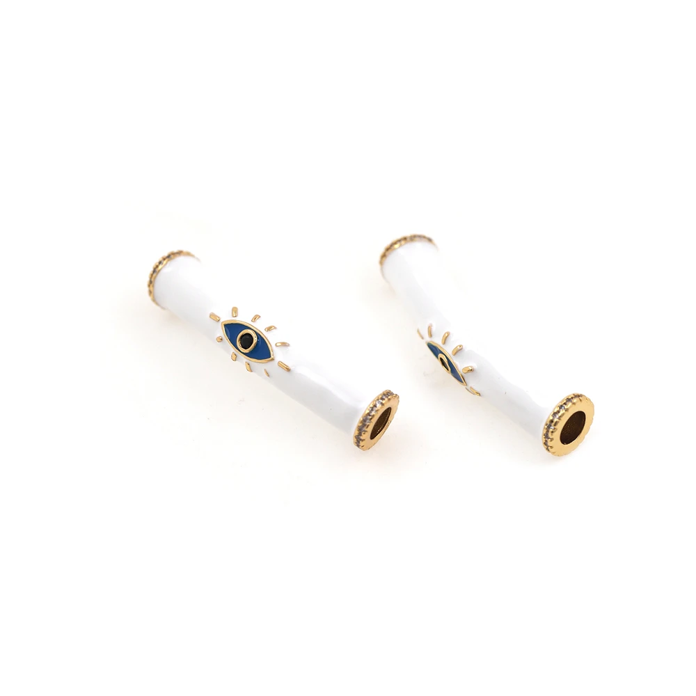 Fashion Enamel Long Evil Eyeball Classic DIY Tube Necklace Bracelet Elbow Bead Metal Brass Bead Handmade Supplies