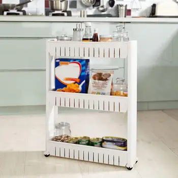 

Kitchen Storage Rack For Goods Fridge Side Shelf 3 Layer Removable With Wheels Bathroom Organizer Shelf Gap Holder Dropshipping
