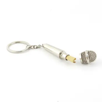 

1pcs/lot Creative Microphone Keychain Car Keyring Charm Metal Musical Instruments Keyfobs Alloy Key Holder