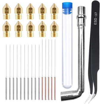 

23Pcs Nozzle Cleaning Kit 0.4Mm Mk8 Nozzle 0.35Mm Cleaning Needle Tweezers Wrench for 3D Printer