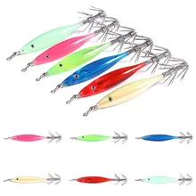 Lot d'appâts artificiels durs phosphorescents pour la pêche, pack d'appâts pour attraper des poissons comme les seiches ou les calamars, lumineux, avec hameçons, 8cm, 5 pièces 