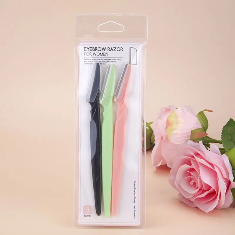 

3 Pcs Mini Protable Eyebrow Razor with Safety Net Durable Stainless Steel Blade Practical for Woman Makeup Tools Parts