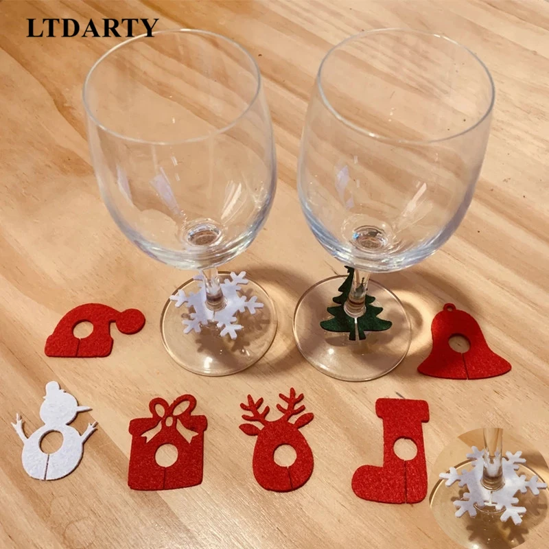 10pcs Christmas Cup Decoration Card Ring Home Decoration Felt Christmas New Year Party Supplies New Year Navidad