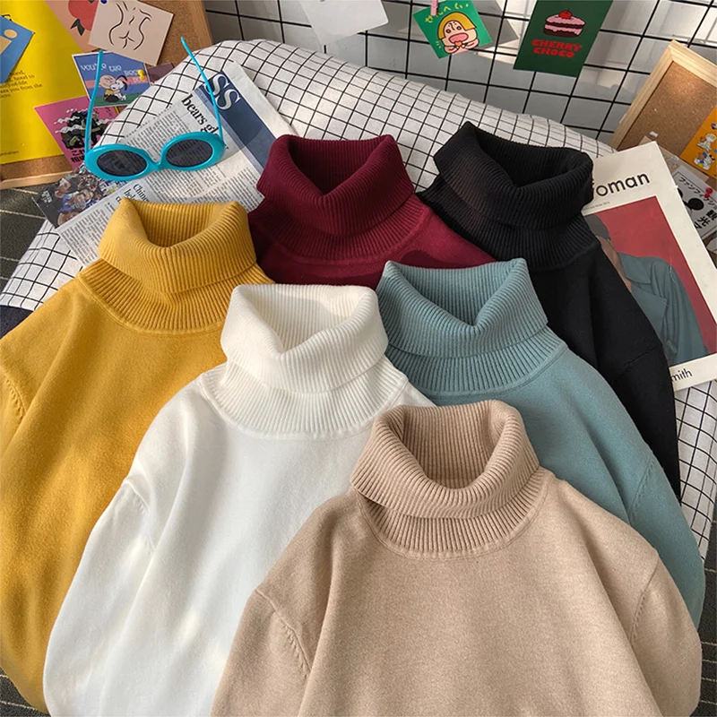 

Fall Winter Women Turtleneck Sweater Warm Vintage Japanese Knitted Sweater Jumper Long Sleeve Oversize Female Sweaters Pullovers