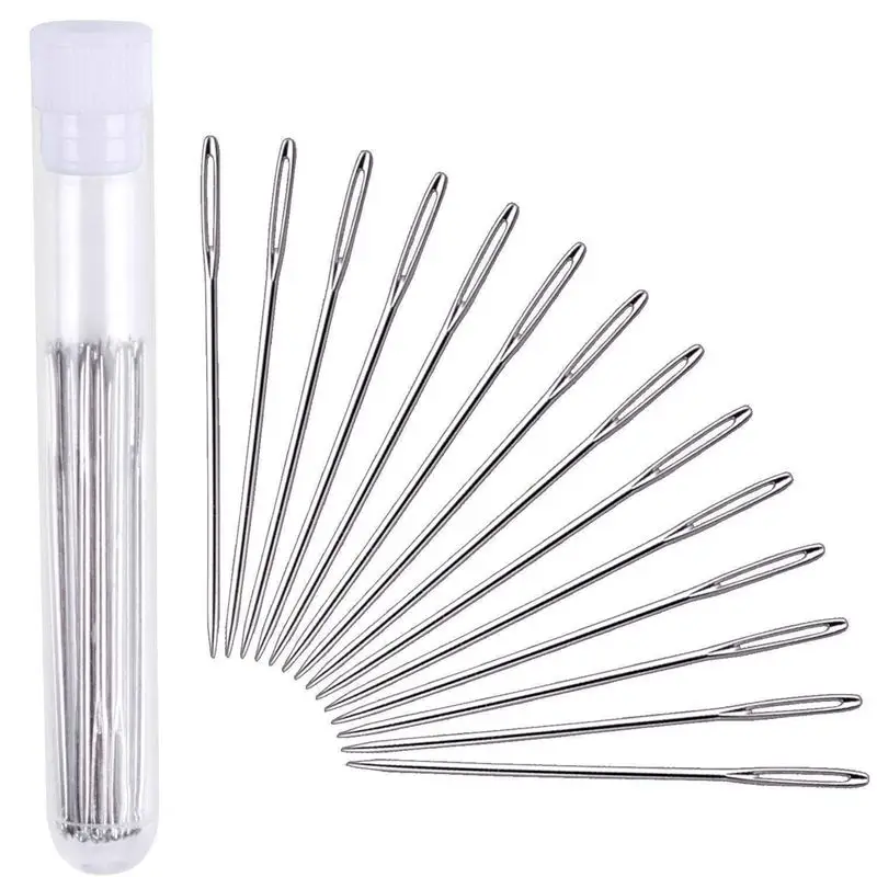 30pcs 5.2 cm Large-Eye Stitching Needles Hand Sewing Needles for Leather Projects with Clear Bottle