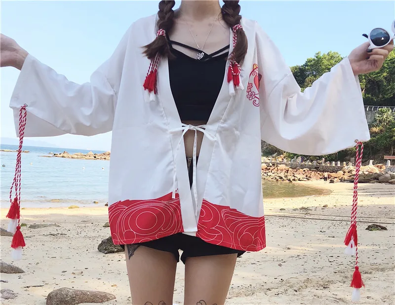 Манеки Неко японский стиль Кот приносящий удачу кимоно Haori Yukata рубашка для женщин девочек Шикарный ретро традиционный пляжный костюм летняя мода