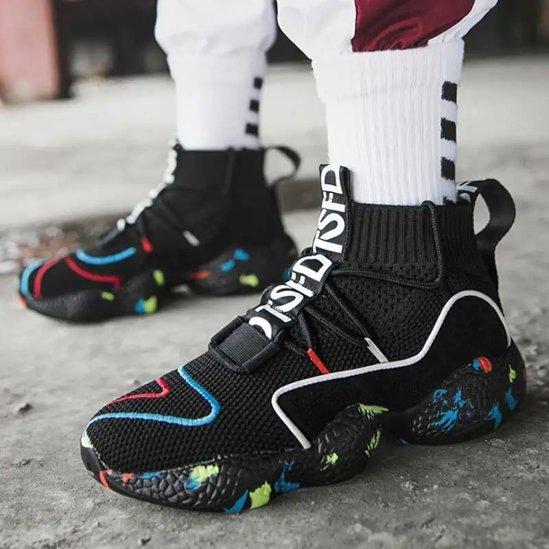 Мужские кроссовки с сеткой Flying черные спортивные высокого качества для бега