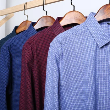 

Spuerpang Big Size Men's Wear Shirt Long Sleeve Fine Grid Shirt plus Plus Fat Loose Cotton Autumn Backing Shirt Male