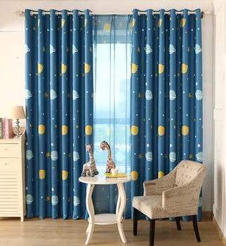 

New Blue Planet Printed Children All Shading Curtains for Living Dining Room Bedroom.