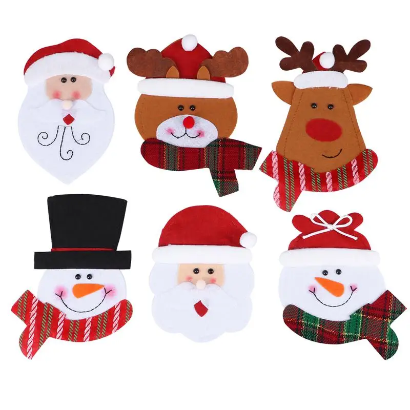 6PCS Cute Christmas Knife And Fork Bag Kitchen Cutlery Tableware Holders Pockets Christmas Home Party Wedding Table Decorations