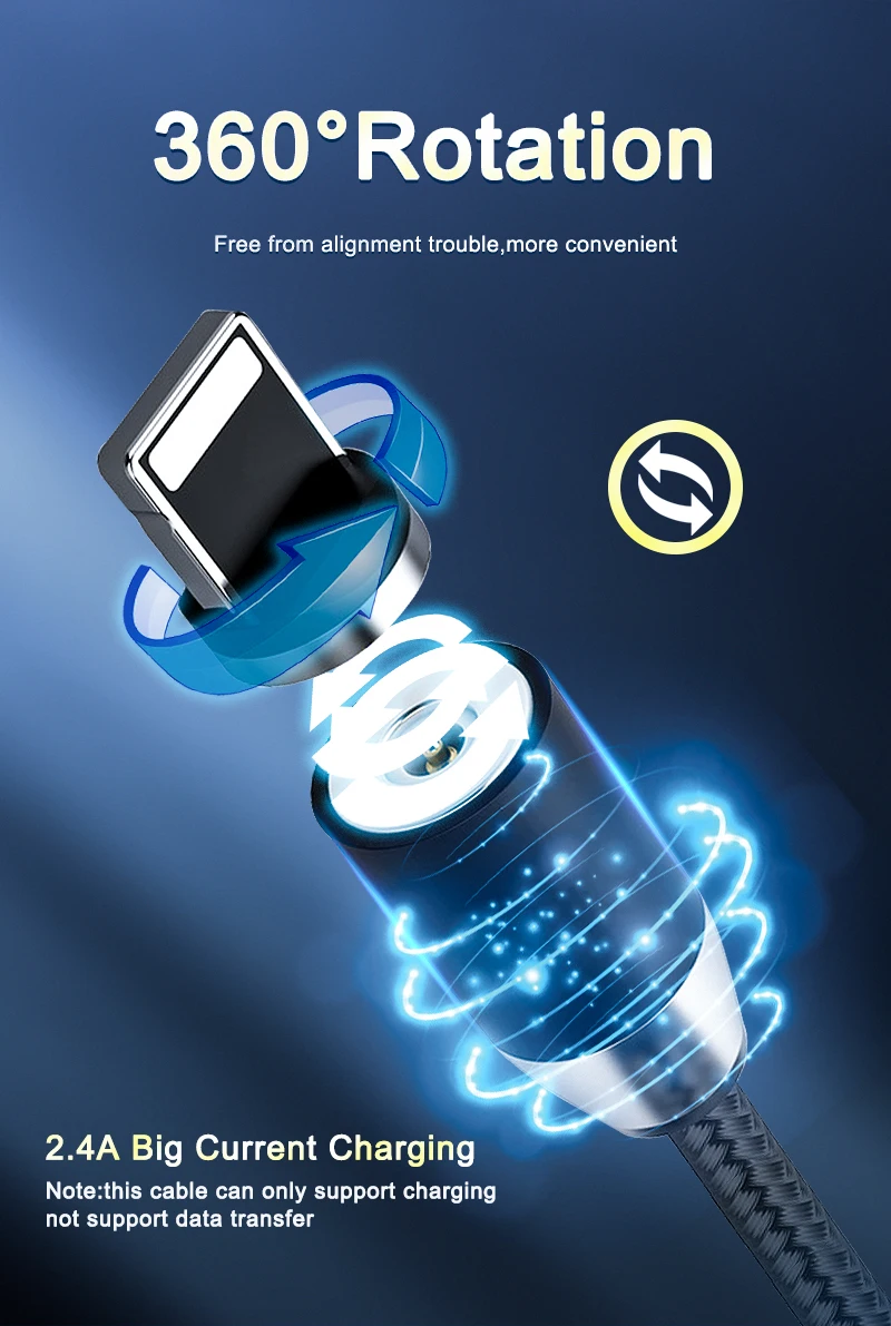 OKZ 2M Magnetic Cable Micro USB Type C Charger For