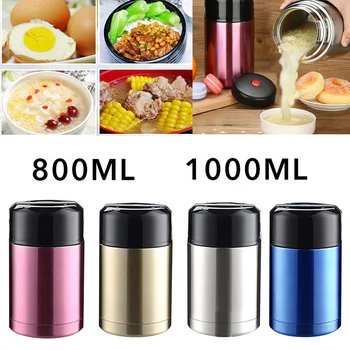 

800/1000ML Portable Food Soup Thermos Thermal Stainless Steel Insulated Vacuum Lunch Box Large Capacity Gold Blue Food Container