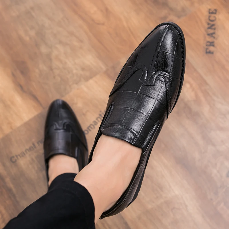 

Men loafers Black Loafers shoes slip on outdoor breathable fashion leather handmade flats club black party Shoes men moccasins