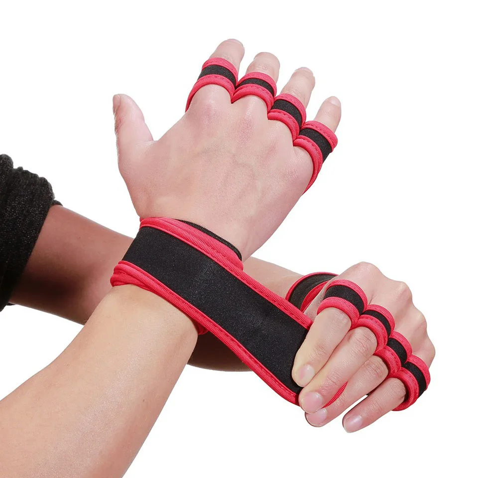 Фитнес-спортивные перчатки для тяжелой атлетики силиконовые противоскользящие перчатки для тренировки половина пальцев Кроссфит Гимнастика ручки для защиты рук ладони - Цвет: Red