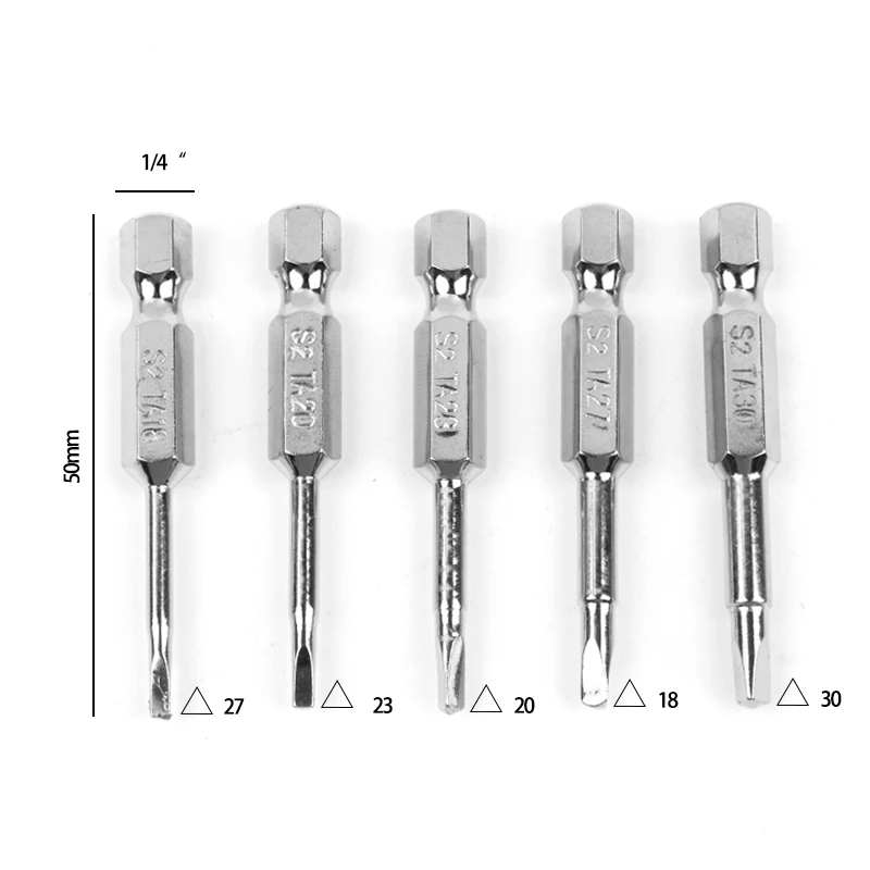 5Pcs/Set Anti Slip Triangle Head Screwdriver Bit 1/4" S2 Steel