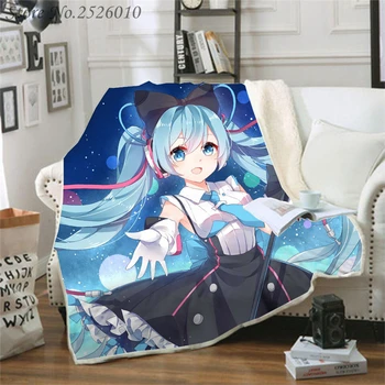 

Throw blanket Hatsune Miku 3D Velvet Plush Blanket Bedspread For Kids Girls Sherpa Blanket Couch Quilt Cover Travel 06