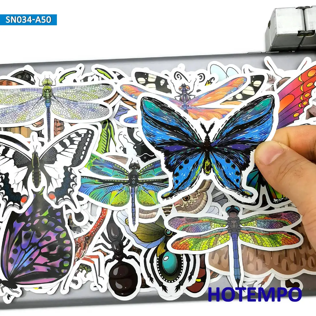 50pcs Funny Insect Butterfly Dragonfly Stickers Toys for Children Kids Gift Scrapbook Stationery Mobile Phone Laptop Art Sticker