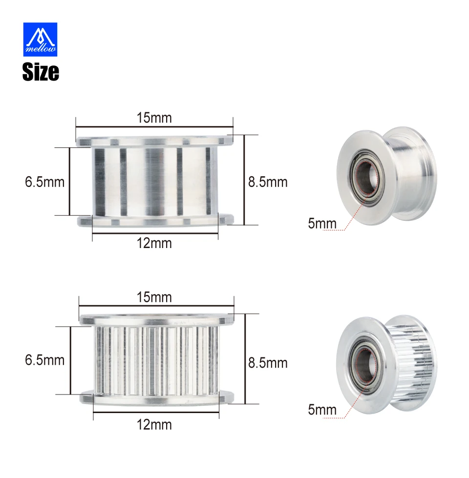 roda, furo 5mm para 2GT Gates correia dentada 6mm, 1Set