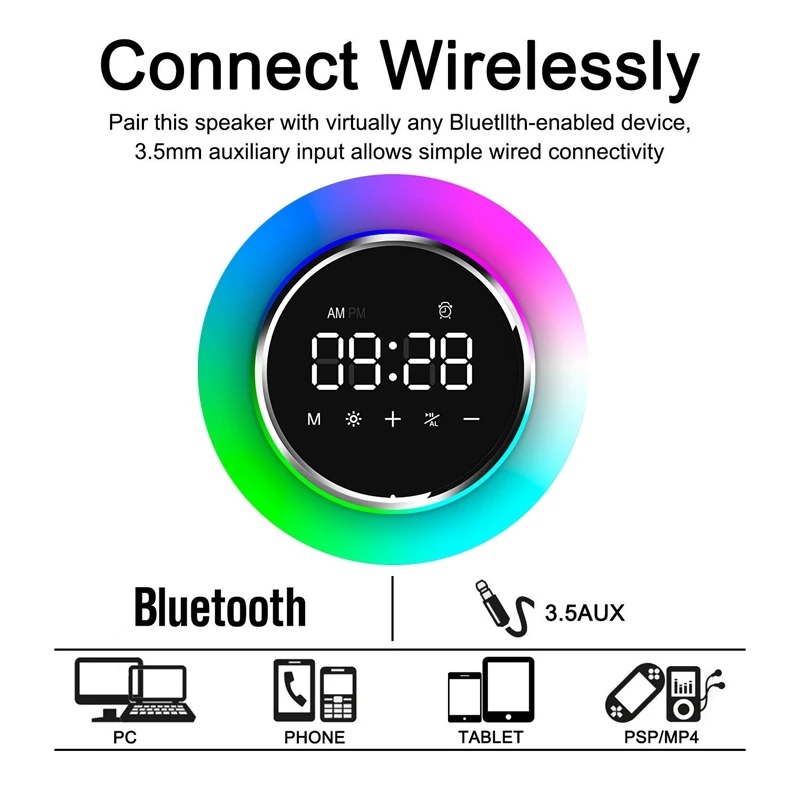 Светильник будильника, bluetooth-колонки, функция повтора сна для детей, Ночной светильник 9 цветов для спальни, музыкальный плеер C