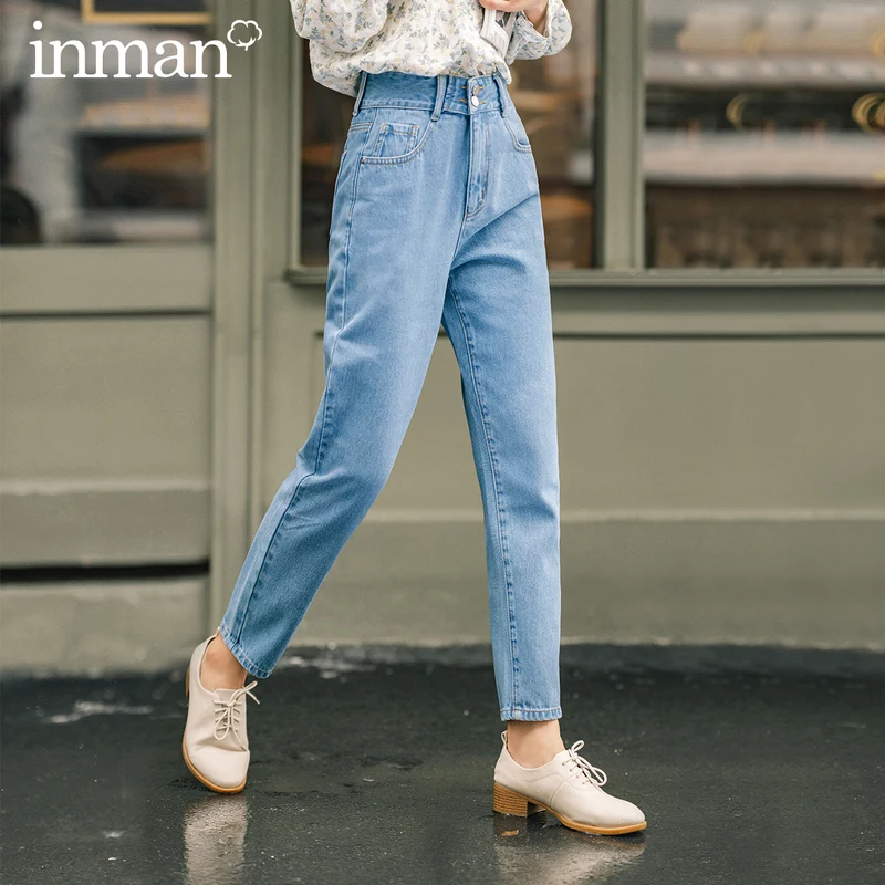 INMAN 2020 Autumn New Arrival Pants Small Feet lean Cotton Washed Simple and Concise Style Bagging Blue Jeans INMAN 2020 Autumn New Arrival Pants Small Feet lean Cotton Washed Simple and Concise Style Bagging Blue Jeans