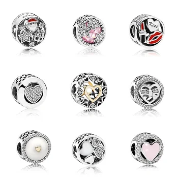 

Women 925 Sterling Silver Beads Charm Santa Claus Round Shape Pink Heart Clover For Women Diy Pandora Charm Bracelet Necklace