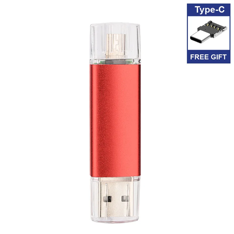 Бесплатный Тип C адаптер USB флеш-накопитель 256 ГБ 128 Гб 64 ГБ 32 ГБ 16 ГБ 8 ГБ 512 Гб OTG 3 в 1 высокоскоростной Флешка для Android/PC - Цвет: Red Type-C
