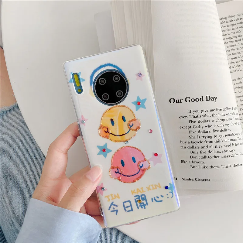 Забавный блестящий чехол для телефона с улыбающимся лицом Huawei P30 Pro P40 Mate30 Honor30 Honor
