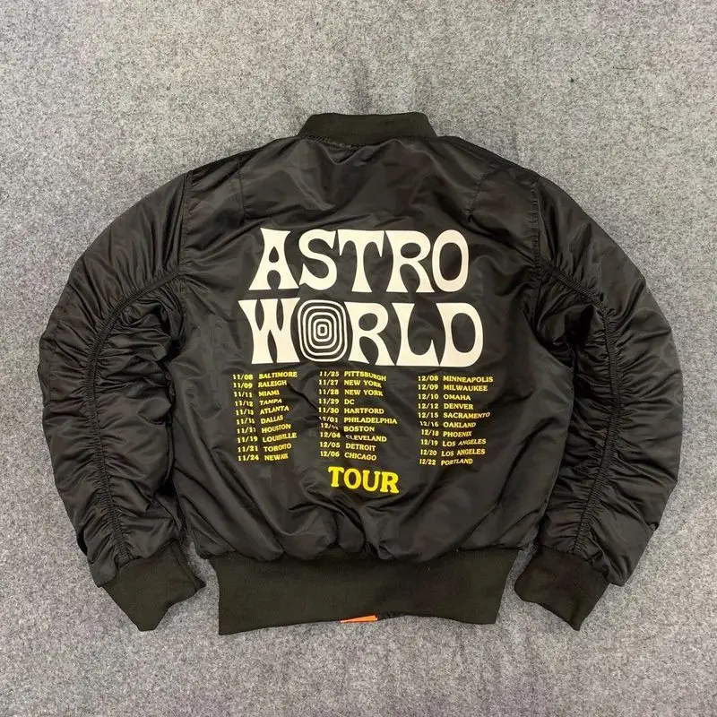 AstroWorld принтом Трэвиса Скотта, Курточка бомбер Sicko режим 1:1 Ma-1 astroworld уличная принтом Трэвиса Скотта, Куртки мужские куртки и пальто