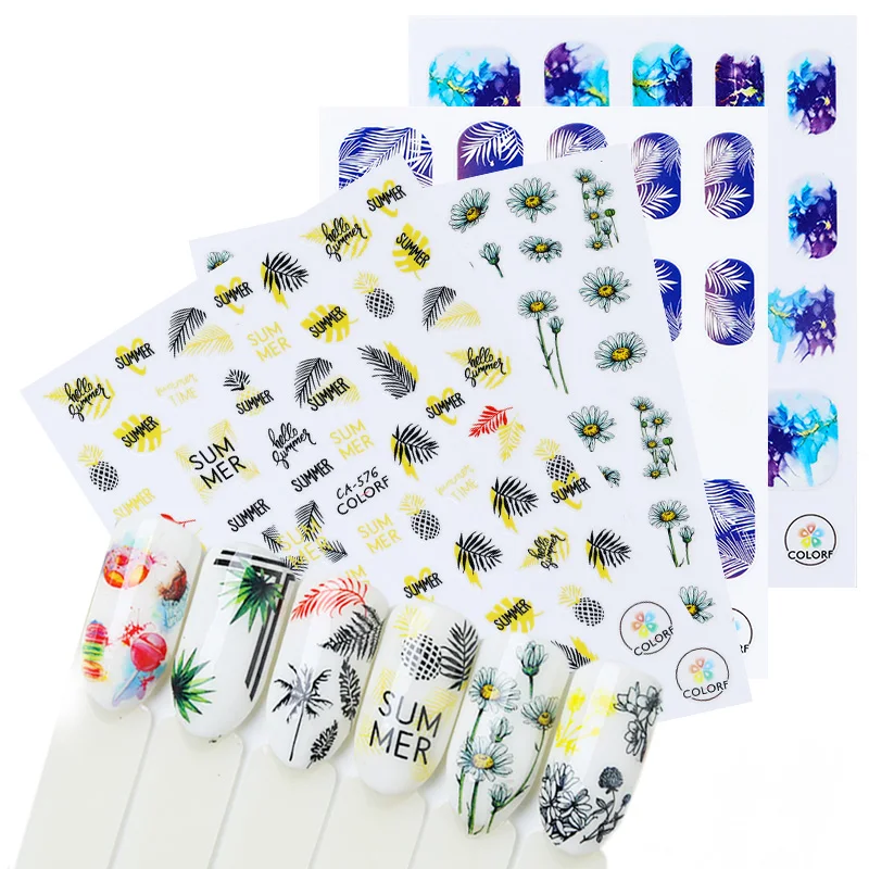 3D Nail Art Sticker Autumn Colorful Flower Leaf Cake Mixed Patterns Nail Transfer Stickers Paper for DIY Nail Decorations