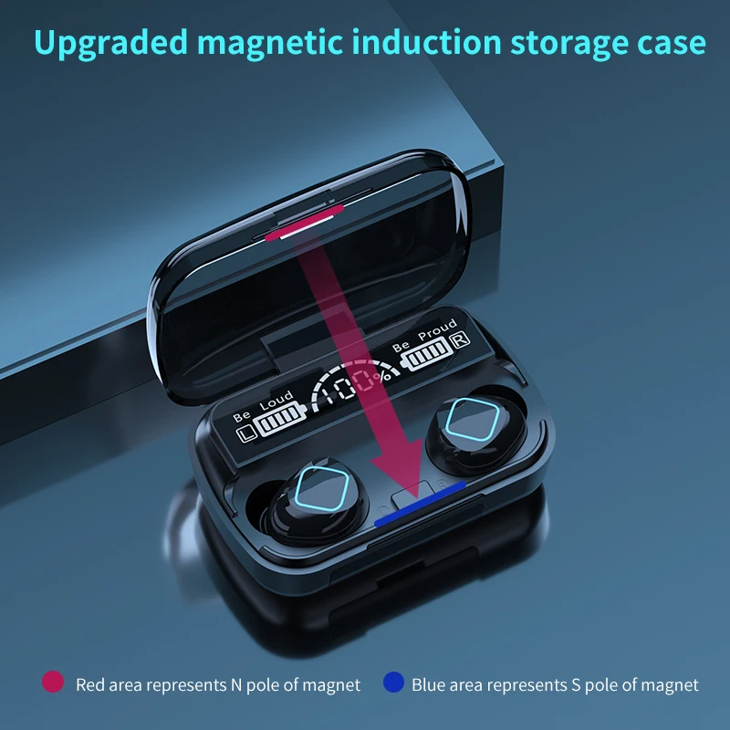 M10B TWS 5 1 Bluetooth Headset Sports Wireless LED Display Ear Hook Running Earphones IPX7 Waterproof Erbuds with Microphones