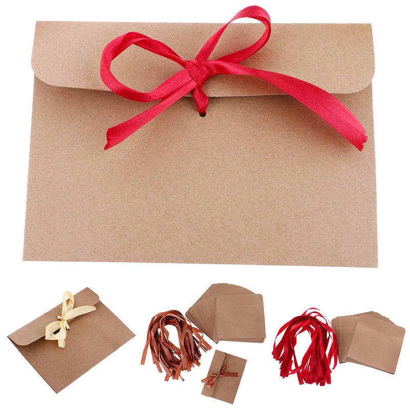  50 Pcs Retro Style Kraft Paper Envelopes For Wedding Invites Greeting+Ribbons Simple And Generous10 - 4000601221602