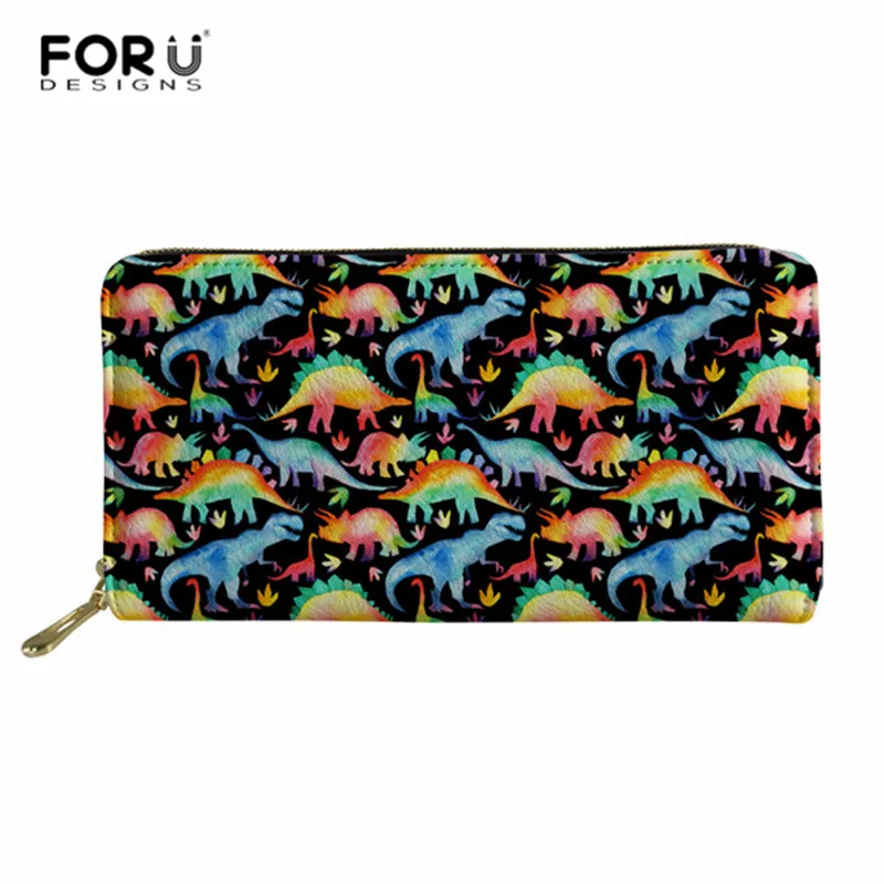 FORUDESIGNS/женские бумажники и кошелек с радужным принтом динозавра для девочек