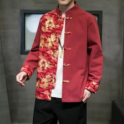 Chemise traditionnelle de Style chinois pour hommes, imprimé Hanfu, chemisier, costume Tang, vêtements Kung Fu, hauts, veste Cheongsam, manteaux du nouvel an 