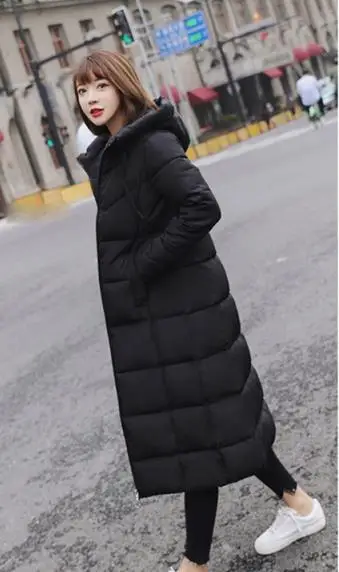 Black M-6XL, зимняя куртка, Женская длинная парка, с капюшоном, повседневная, тонкая, для женщин, зимние пальто и дутая куртка, стеганая верхняя одежда, длинное пальто, парки - Цвет: Black